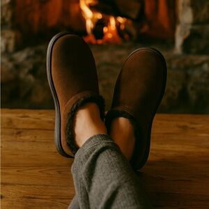 Lands' End Suede Shearling Fur Clog Slippers, NWOT